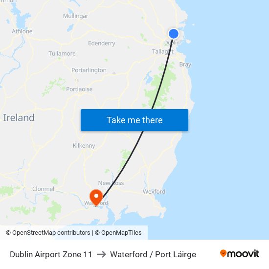 Dublin Airport Zone 11 to Waterford / Port Láirge map