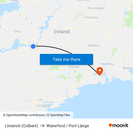 Limerick (Colbert) to Waterford / Port Láirge map