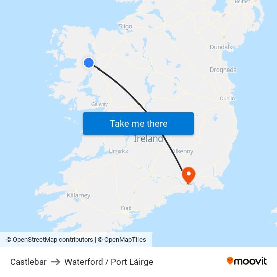 Castlebar to Waterford / Port Láirge map