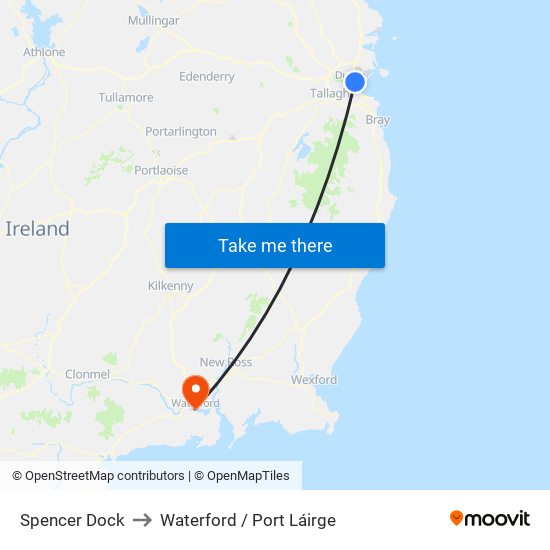 Spencer Dock to Waterford / Port Láirge map