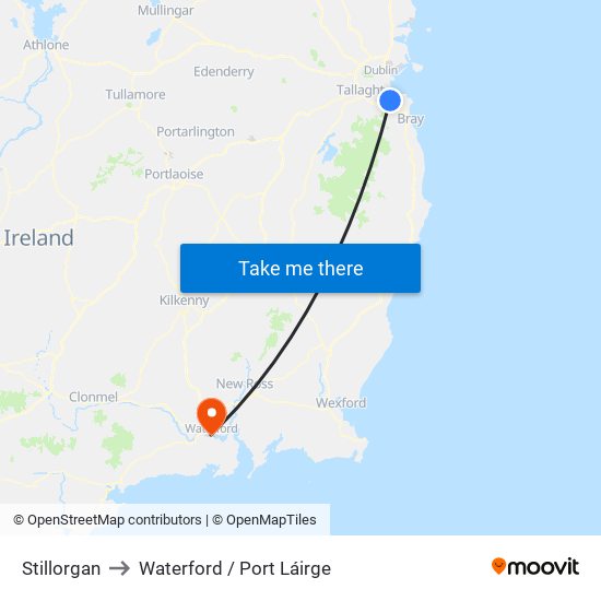 Stillorgan to Waterford / Port Láirge map