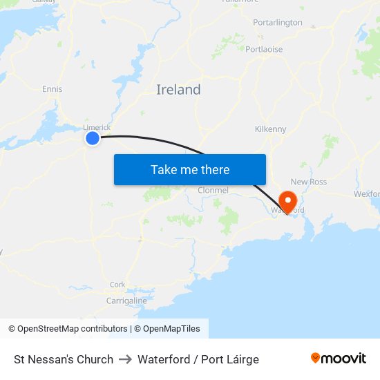 St Nessan's Church to Waterford / Port Láirge map