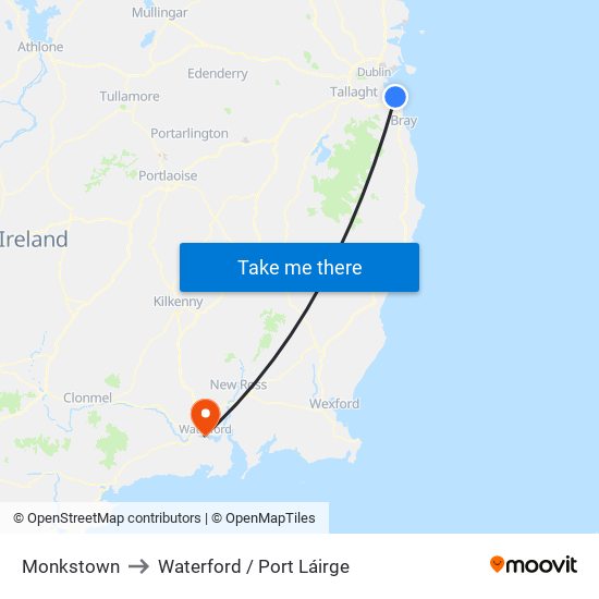 Monkstown to Waterford / Port Láirge map