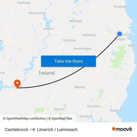 Castleknock to Limerick / Luimneach map