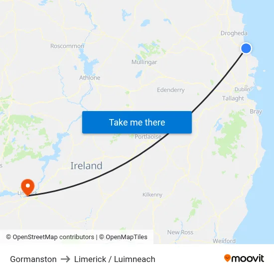Gormanston to Limerick / Luimneach map