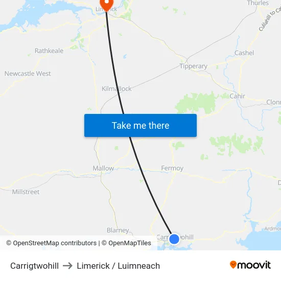 Carrigtwohill to Limerick / Luimneach map