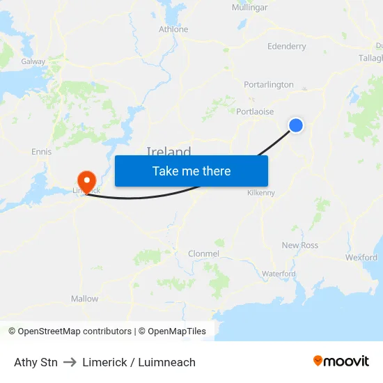 Athy Stn to Limerick / Luimneach map