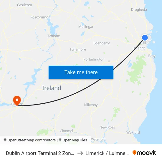 Dublin Airport Terminal 2 Zone 19 to Limerick / Luimneach map