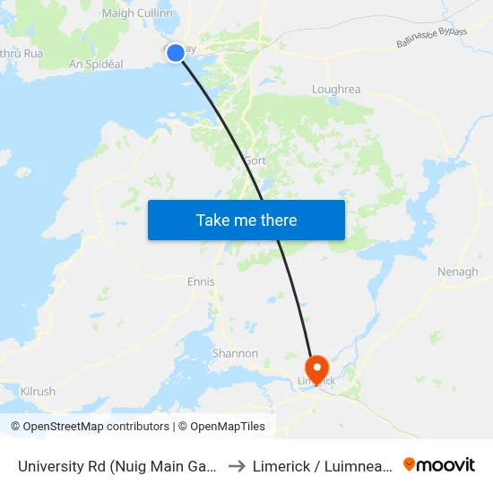 University Rd (Nuig Main Gate) to Limerick / Luimneach map