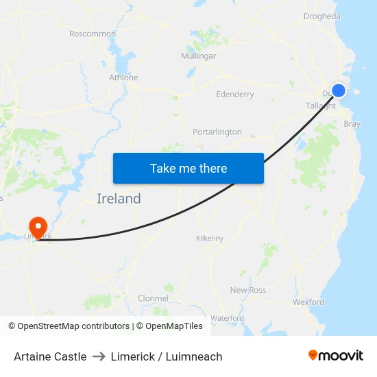 Artaine Castle to Limerick / Luimneach map