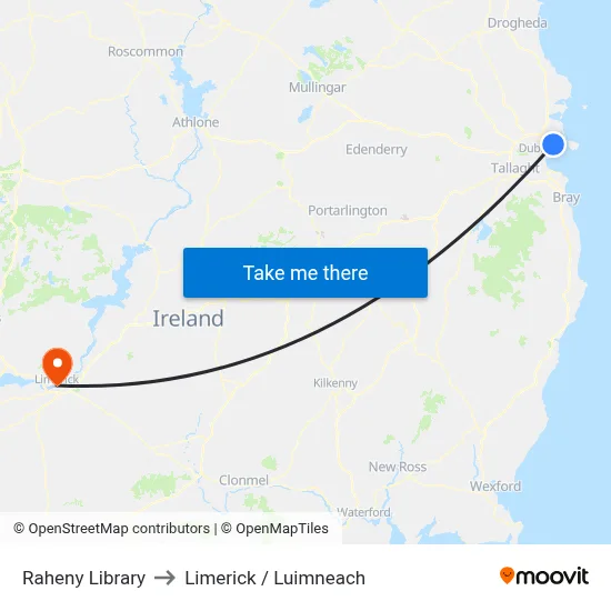 Raheny Library to Limerick / Luimneach map
