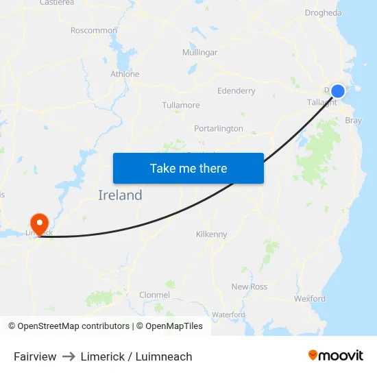 Fairview to Limerick / Luimneach map