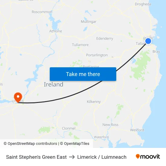 Saint Stephen's Green East to Limerick / Luimneach map