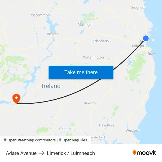 Adare Avenue to Limerick / Luimneach map