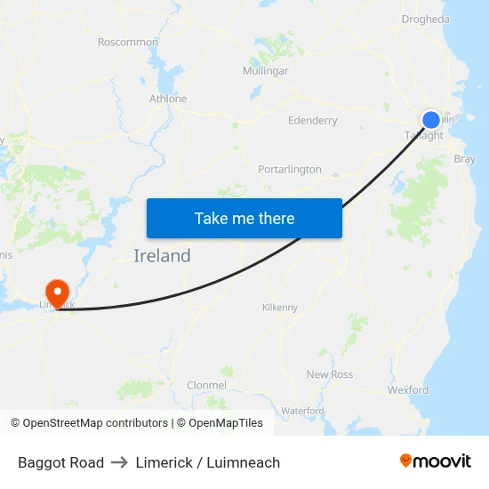 Baggot Road to Limerick / Luimneach map