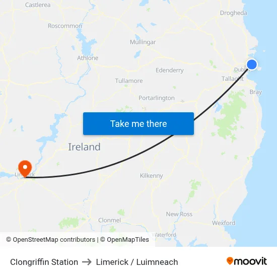 Clongriffin Station to Limerick / Luimneach map
