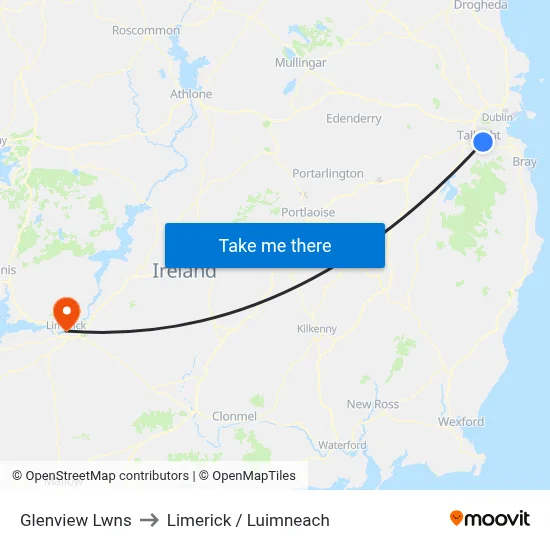 Glenview Lwns to Limerick / Luimneach map