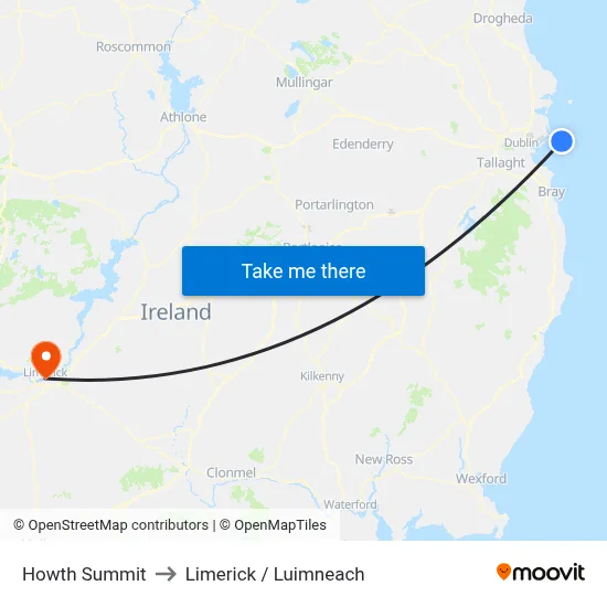 Howth Summit to Limerick / Luimneach map