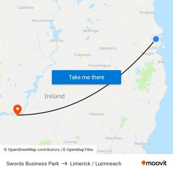 Swords Business Park to Limerick / Luimneach map