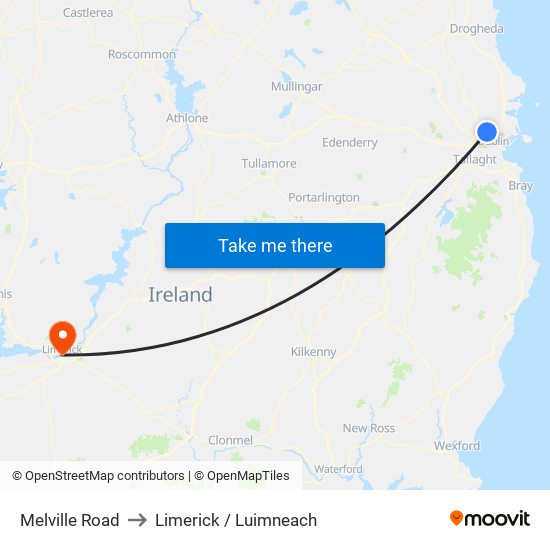 Melville Road to Limerick / Luimneach map