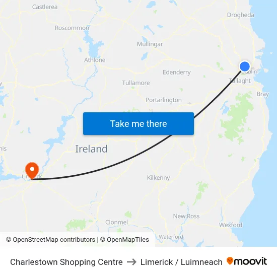 Charlestown Shopping Centre to Limerick / Luimneach map