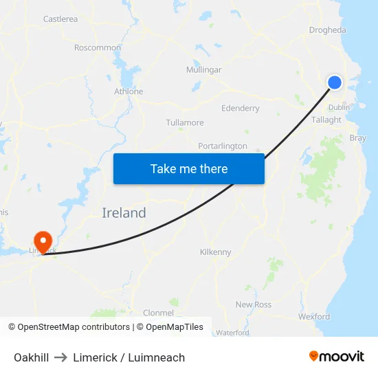 Oakhill to Limerick / Luimneach map