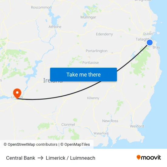 Central Bank to Limerick / Luimneach map