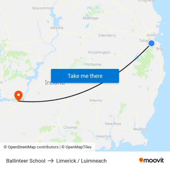 Ballinteer Sch to Limerick / Luimneach map