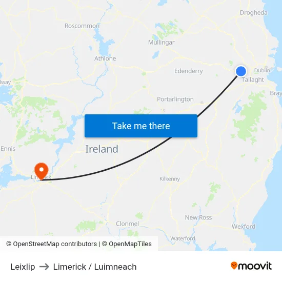 Leixlip to Limerick / Luimneach map