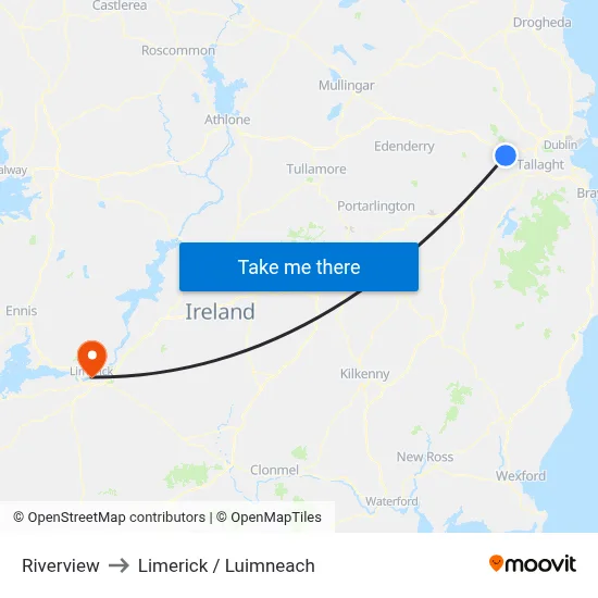 Riverview to Limerick / Luimneach map