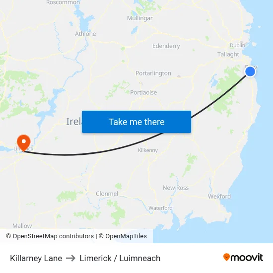 Killarney Lane to Limerick / Luimneach map