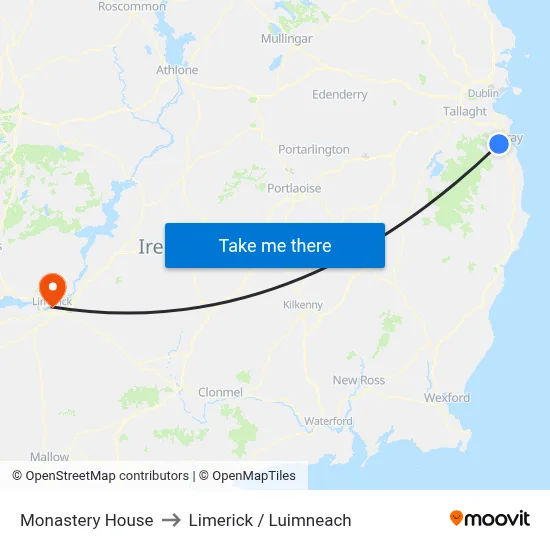 Monastery House to Limerick / Luimneach map