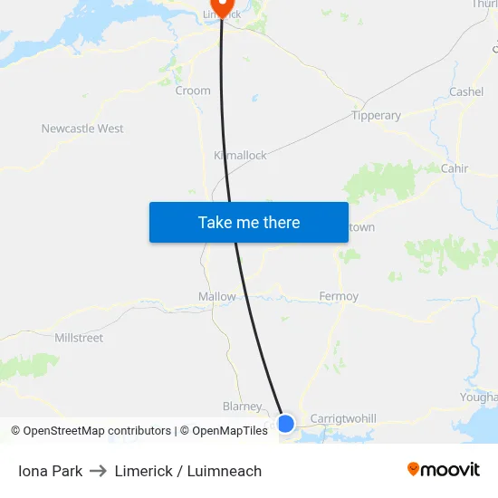 Iona Park to Limerick / Luimneach map