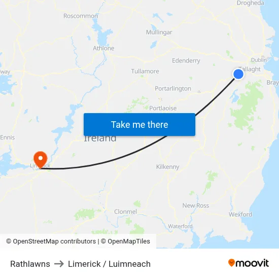 Rathlawns to Limerick / Luimneach map