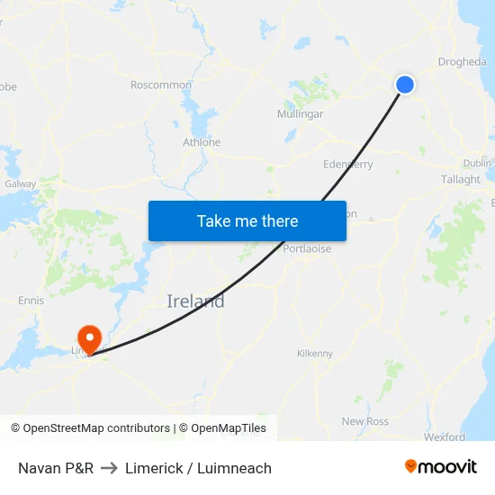 Navan P&R to Limerick / Luimneach map
