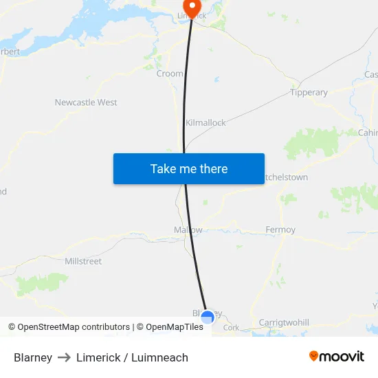 Blarney to Limerick / Luimneach map