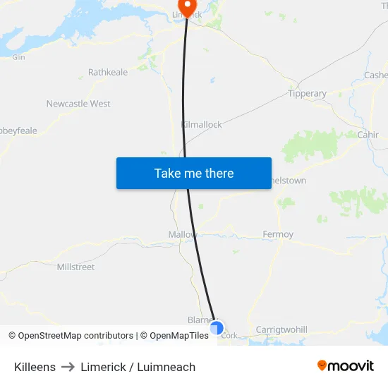Killeens to Limerick / Luimneach map