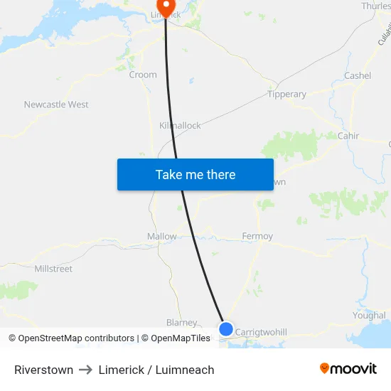 Riverstown to Limerick / Luimneach map