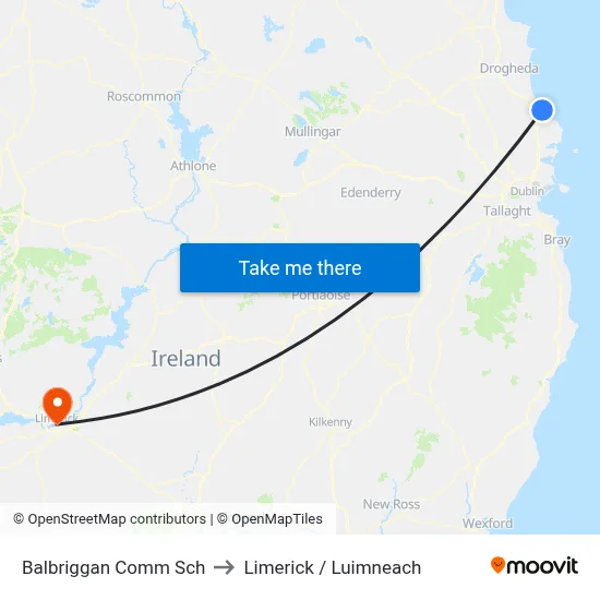 Balbriggan Comm Sch to Limerick / Luimneach map