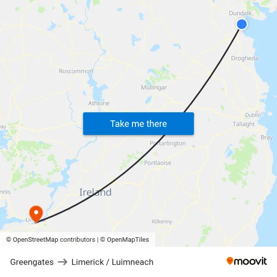 Greengates to Limerick / Luimneach map