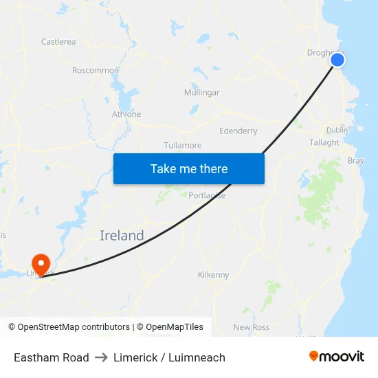 Eastham Road to Limerick / Luimneach map