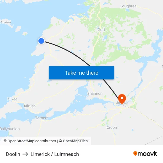 Doolin to Limerick / Luimneach map