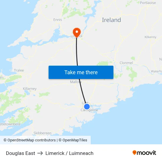 Douglas East to Limerick / Luimneach map