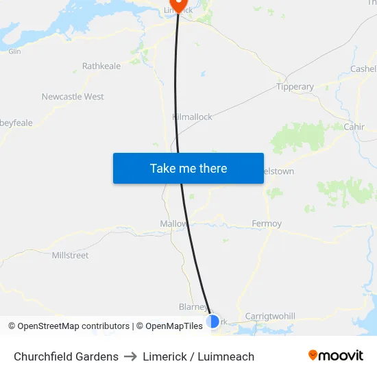 Churchfield Gardens to Limerick / Luimneach map