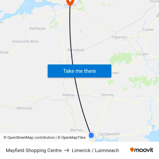Mayfield Shopping Centre to Limerick / Luimneach map