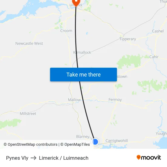 Pynes Vly to Limerick / Luimneach map