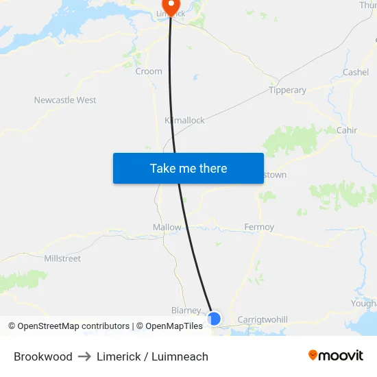 Brookwood to Limerick / Luimneach map