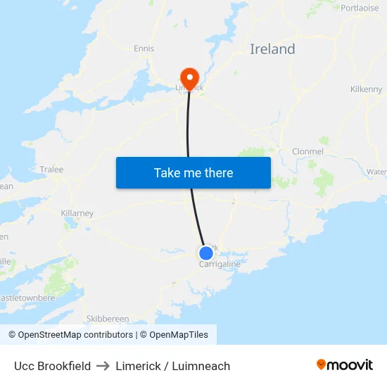 Ucc Brookfield to Limerick / Luimneach map