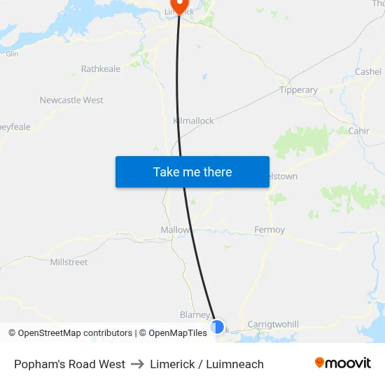 Popham's Road West to Limerick / Luimneach map