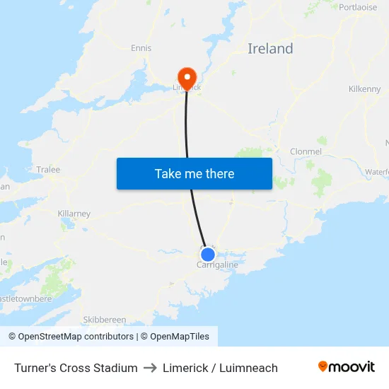 Turner's Cross Stadium to Limerick / Luimneach map